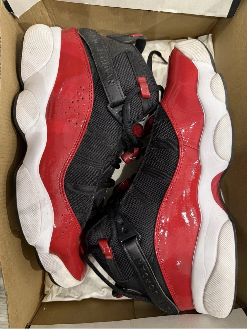 Jordan 6 Rings Black, White & Gym Red Sneakers
